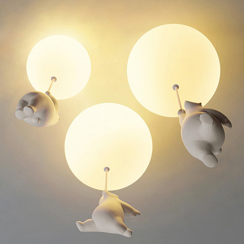 Cartoon Little Bear Ceiling Light Ball Shape Flush Mount Lighting Fixture for Children's Room Clearhalo 'Ceiling Lights' 'Close To Ceiling Lights' 'Close to ceiling' 'Flush mount' Lighting' 2562666