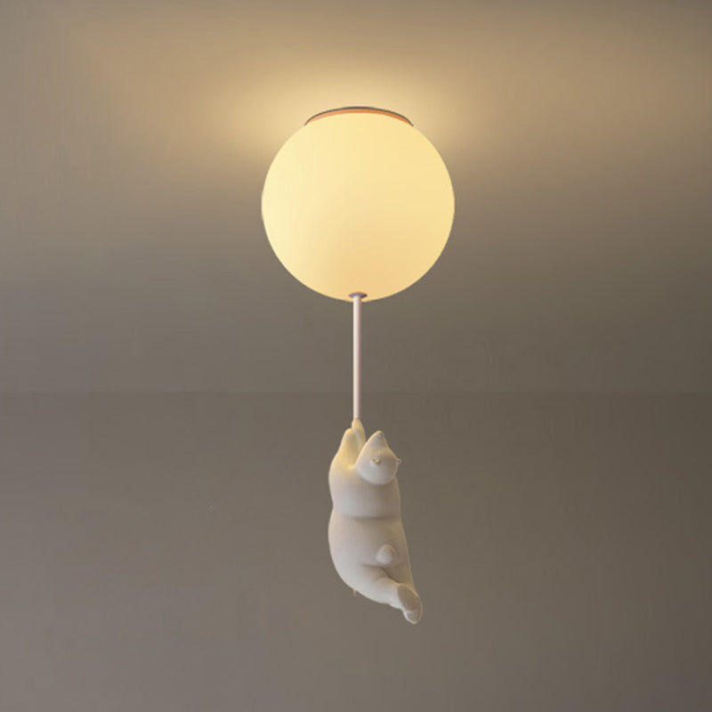 Cartoon Little Bear Ceiling Light Ball Shape Flush Mount Lighting Fixture for Children's Room White 5