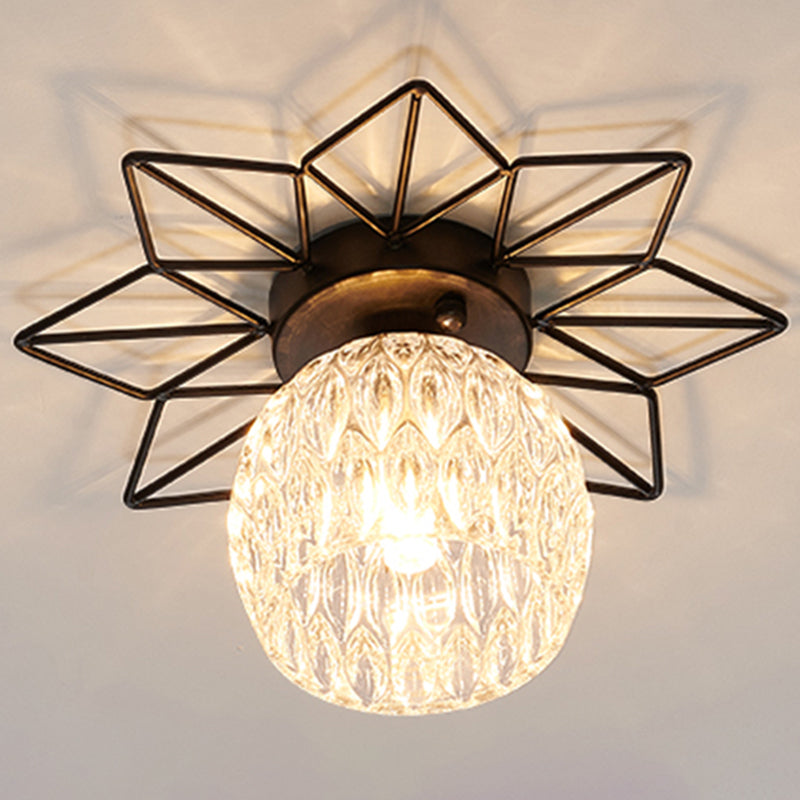 Transparent Round Semi Flush Mount Light Sunflower Iron Decoration Modern Glass Ceiling Light for Bedroom Black 10