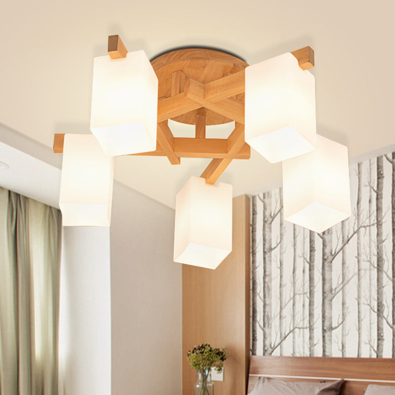 Wooden Branch Shape Ceiling Light Modern Flush Mount Light with Milky White Frosted Glass Shade Clearhalo 'Ceiling Lights' 'Close To Ceiling Lights' 'Close to ceiling' 'Semi-flushmount' Lighting' 2562755