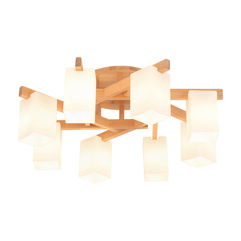 Wooden Branch Shape Ceiling Light Modern Flush Mount Light with Milky White Frosted Glass Shade Clearhalo 'Ceiling Lights' 'Close To Ceiling Lights' 'Close to ceiling' 'Semi-flushmount' Lighting' 2562758