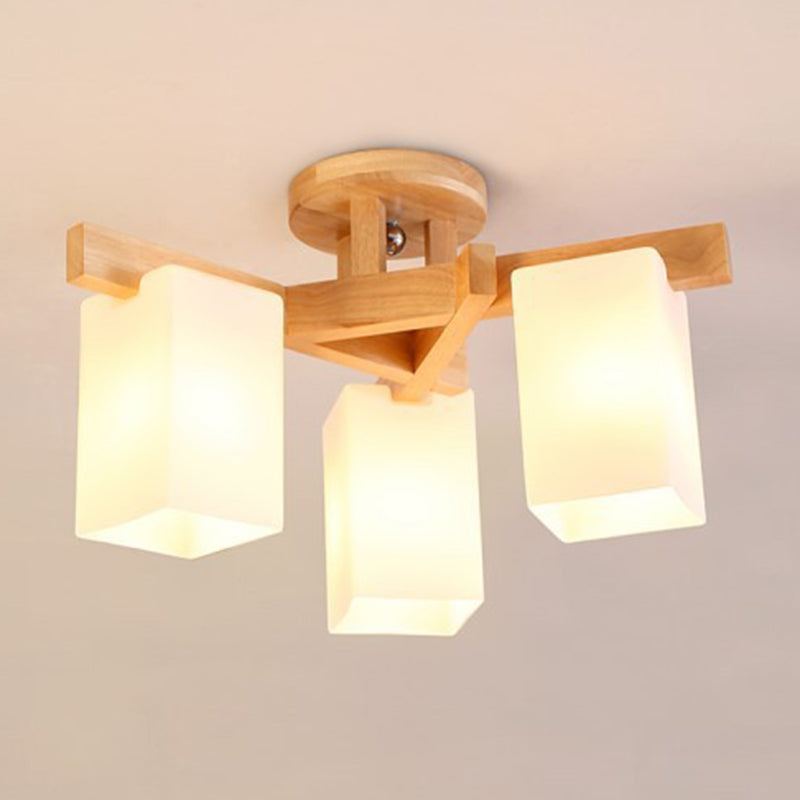 Wooden Branch Shape Ceiling Light Modern Flush Mount Light with Milky White Frosted Glass Shade 3 Wood Clearhalo 'Ceiling Lights' 'Close To Ceiling Lights' 'Close to ceiling' 'Semi-flushmount' Lighting' 2562759