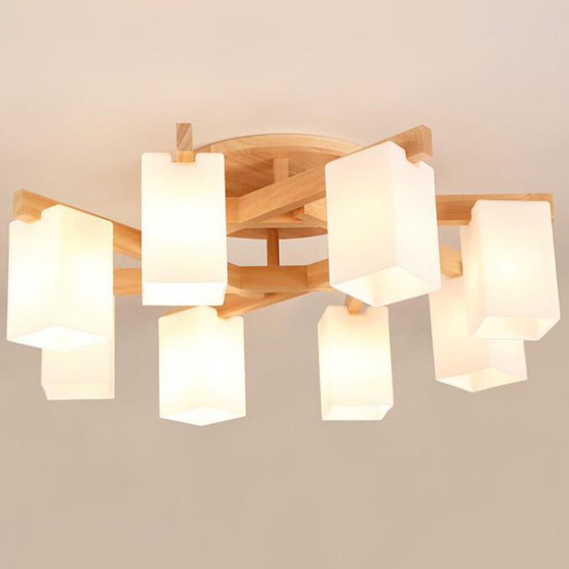 Wooden Branch Shape Ceiling Light Modern Flush Mount Light with Milky White Frosted Glass Shade 8 Wood Clearhalo 'Ceiling Lights' 'Close To Ceiling Lights' 'Close to ceiling' 'Semi-flushmount' Lighting' 2562760