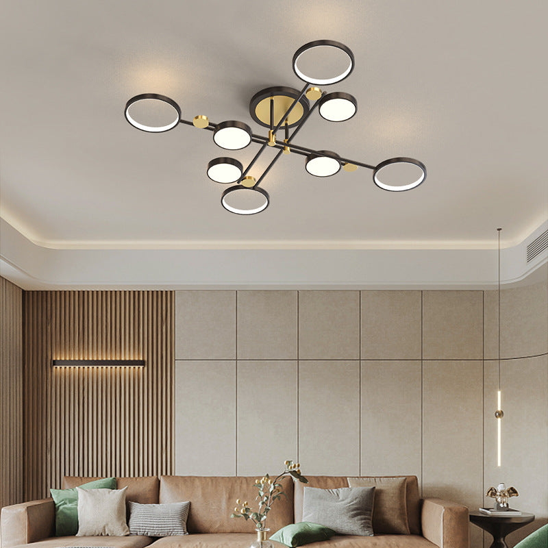 Circle Chandelier Lighting Fixtures Contemporary Metal Hanging Lights for Living Room 8 Black Clearhalo 'Ceiling Lights' 'Close To Ceiling Lights' 'Close to ceiling' 'Semi-flushmount' Lighting' 2562901