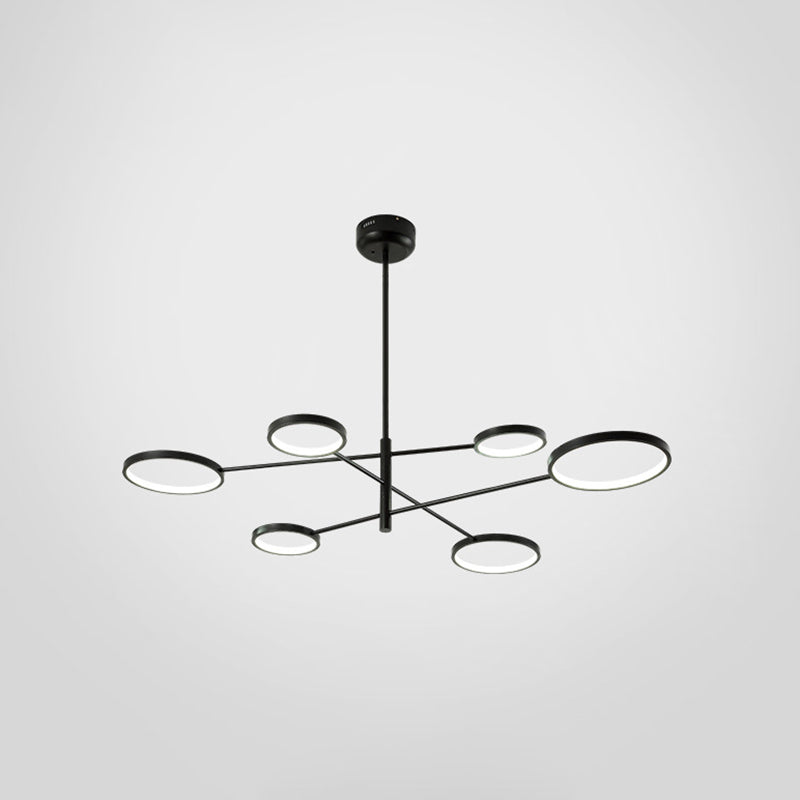 Ring Ceiling Chandelier Modernist Metal Pendant Light Fixtures with Hanging Cord for Restaurant 6 Black Warm Clearhalo 'Ceiling Lights' 'Chandeliers' 'Modern Chandeliers' 'Modern' Lighting' 2562927