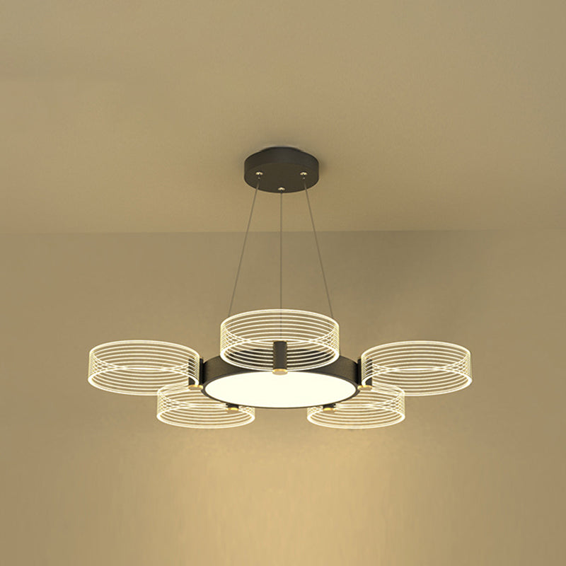 Circle Chandelier Lighting Modernist Acrylic Ceiling Pendant Light for Living Room 5 Black Clearhalo 'Ceiling Lights' 'Chandeliers' 'Modern Chandeliers' 'Modern' Lighting' 2562972