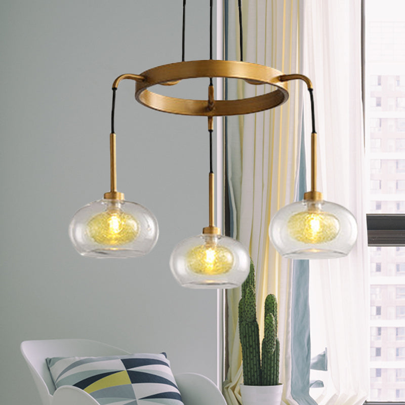 White/Gold Wagon Wheel Chandelier Farmhouse Clear Glass 3/6/8 Heads Pendant Ceiling Light 3 Gold Clearhalo 'Ceiling Lights' 'Chandeliers' 'Glass shade' 'Glass' 'Pendant Lights' Lighting' 256415