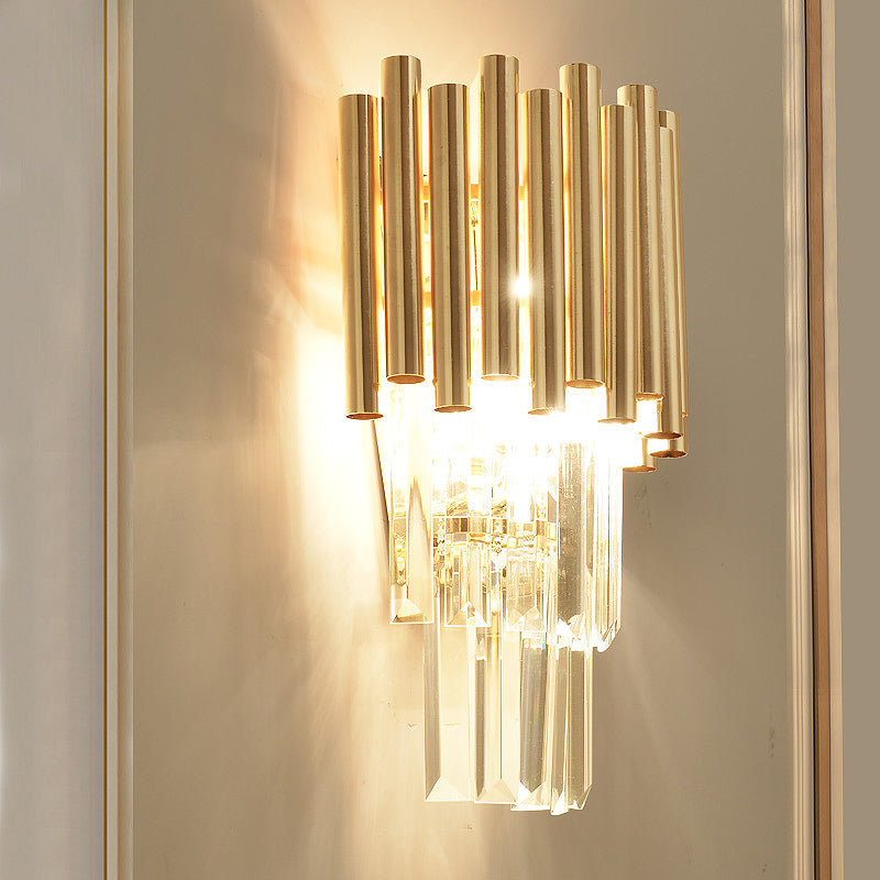 Tiered Wall Mounted Light Modern Crystal Block 4 Heads Gold Sconce Light for Bedroom Gold Clearhalo 'Modern wall lights' 'Modern' 'Wall Lamps & Sconces' 'Wall Lights' Lighting' 256504