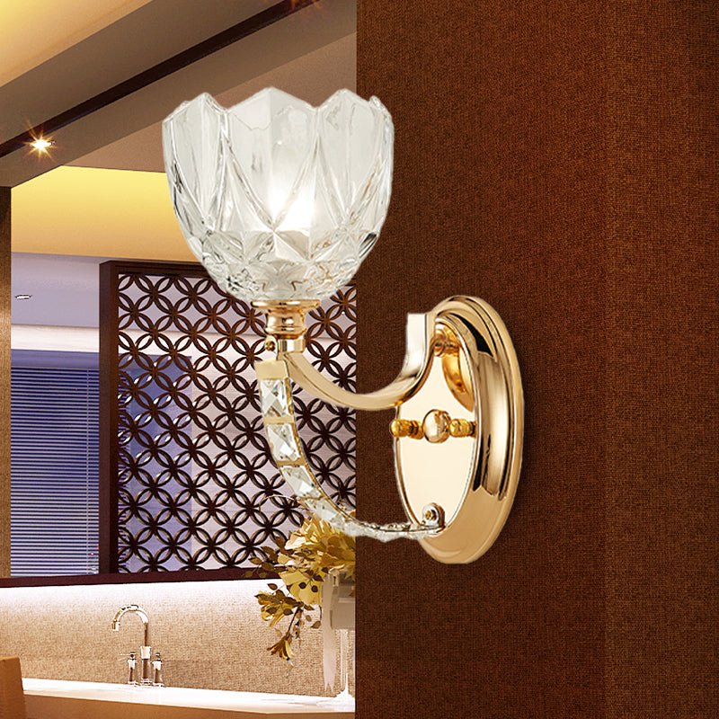 1 Head Bedroom Wall Light Modern Brass Sconce Light Fixture with Bowl/Cylinder Clear Glass Shade Clearhalo 'Modern wall lights' 'Modern' 'Wall Lamps & Sconces' 'Wall Lights' Lighting' 256522