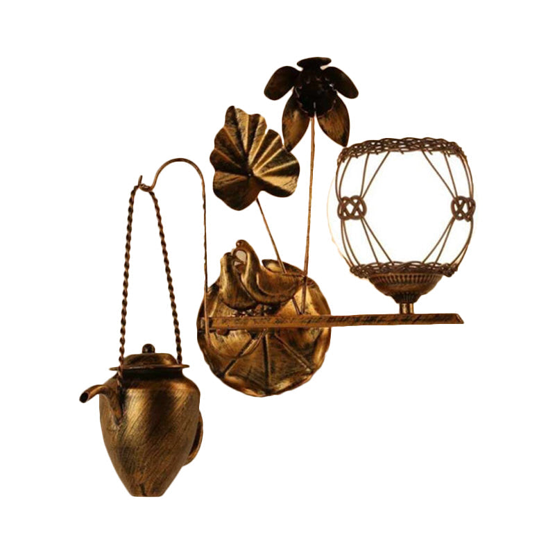 Milky Glass Antique Brass Sconce Lamp Orb 1-Light Country Style Wall Mount Lighting for Dining Room Clearhalo 'Wall Lamps & Sconces' 'Wall Lights' Lighting' 256553