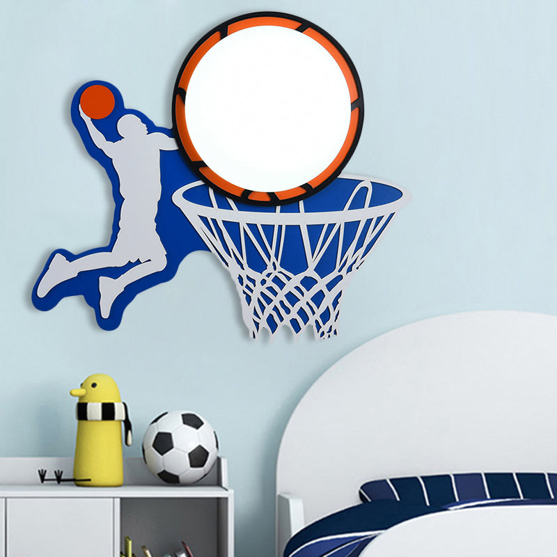 Wood Basketball Hoop Wall Light Sport Theme Sconce Light in Blue for Boys Bedroom Stairway Blue Clearhalo 'Wall Lamps & Sconces' 'Wall Lights' Lighting' 256800