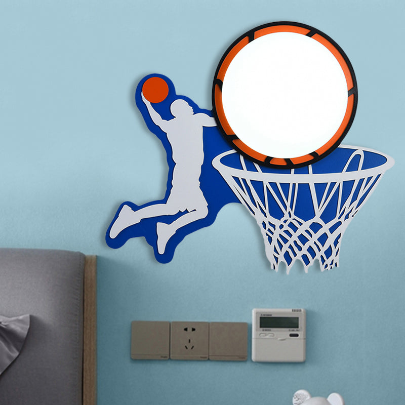 Wood Basketball Hoop Wall Light Sport Theme Sconce Light in Blue for Boys Bedroom Stairway Clearhalo 'Wall Lamps & Sconces' 'Wall Lights' Lighting' 256801