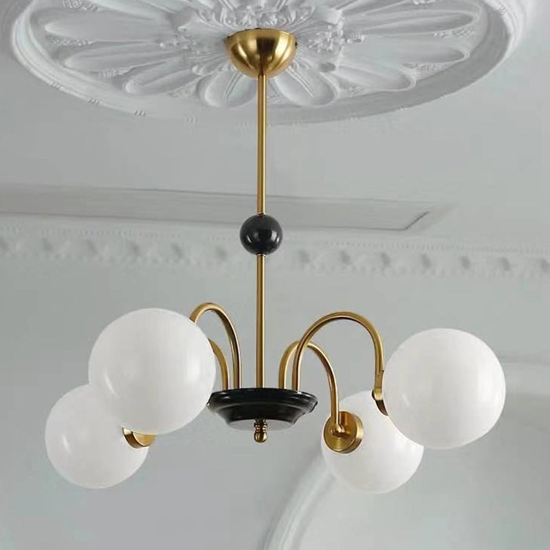 Globe Chandelier Lighting Fixtures Modern White Glass Suspension Light for Bedroom Clearhalo 'Ceiling Lights' 'Chandeliers' 'Modern Chandeliers' 'Modern' Lighting' 2569334