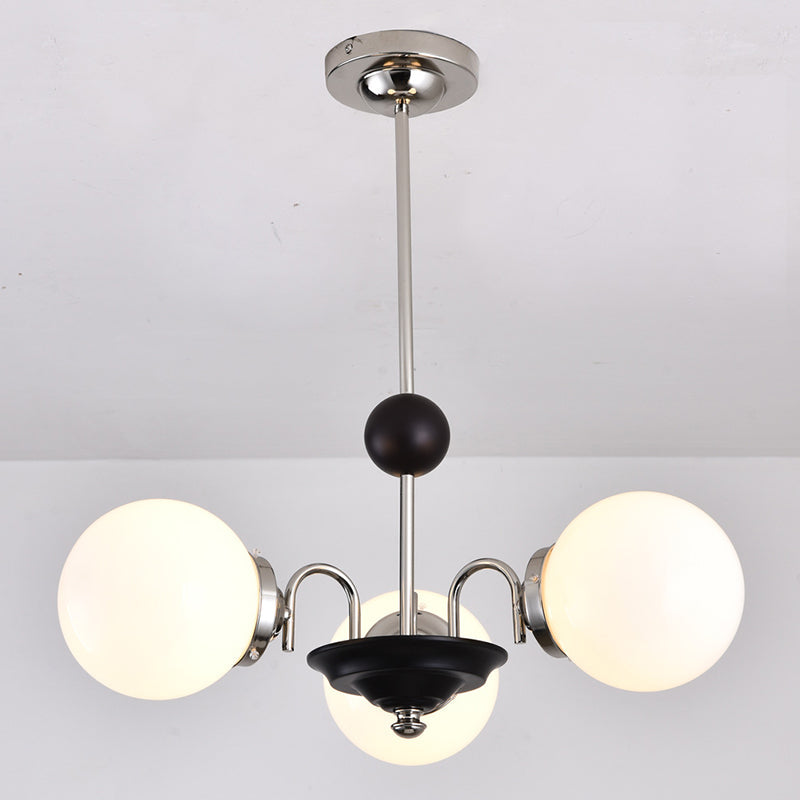 Globe Chandelier Lighting Fixtures Modern White Glass Suspension Light for Bedroom Clearhalo 'Ceiling Lights' 'Chandeliers' 'Modern Chandeliers' 'Modern' Lighting' 2569341