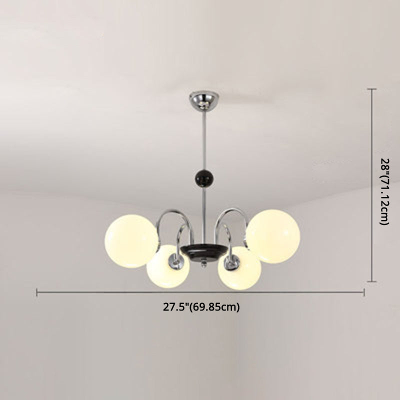 Globe Chandelier Lighting Fixtures Modern White Glass Suspension Light for Bedroom Clearhalo 'Ceiling Lights' 'Chandeliers' 'Modern Chandeliers' 'Modern' Lighting' 2569348