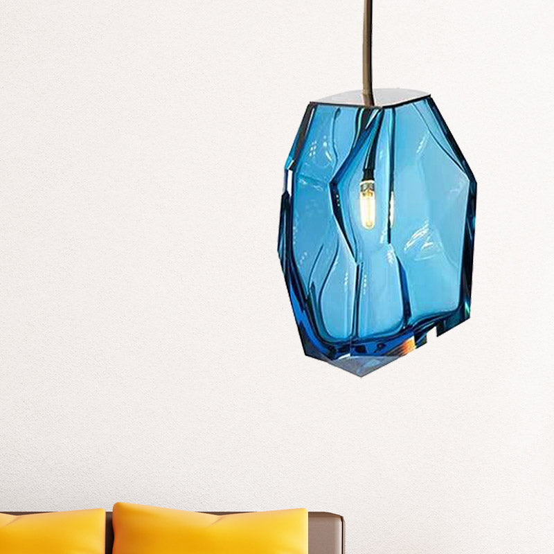 Gem Pendant Light Fixture Contemporary Blue Glass 1 Head Bedroom Hanging Ceiling Light Clearhalo 'Ceiling Lights' 'Glass shade' 'Glass' 'Modern Pendants' 'Modern' 'Pendant Lights' 'Pendants' Lighting' 256937