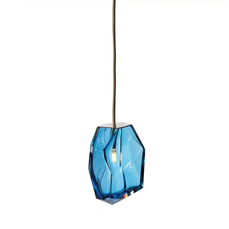 Gem Pendant Light Fixture Contemporary Blue Glass 1 Head Bedroom Hanging Ceiling Light Clearhalo 'Ceiling Lights' 'Glass shade' 'Glass' 'Modern Pendants' 'Modern' 'Pendant Lights' 'Pendants' Lighting' 256939