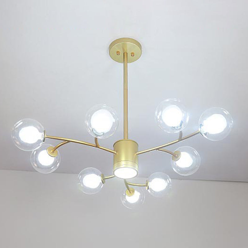 Globe Chandelier Light Ultra-Contemporary Clear Glass Ceiling Pendant for Living Room 9 Gold Clearhalo 'Ceiling Lights' 'Chandeliers' 'Modern Chandeliers' 'Modern' Lighting' 2569405