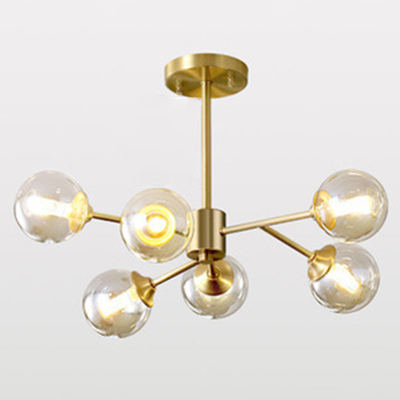 Globe-Shaped Chandelier Lighting Fixtures Modern Glass Suspension Light for Living Room 6 Gold Clearhalo 'Ceiling Lights' 'Chandeliers' 'Modern Chandeliers' 'Modern' Lighting' 2569481