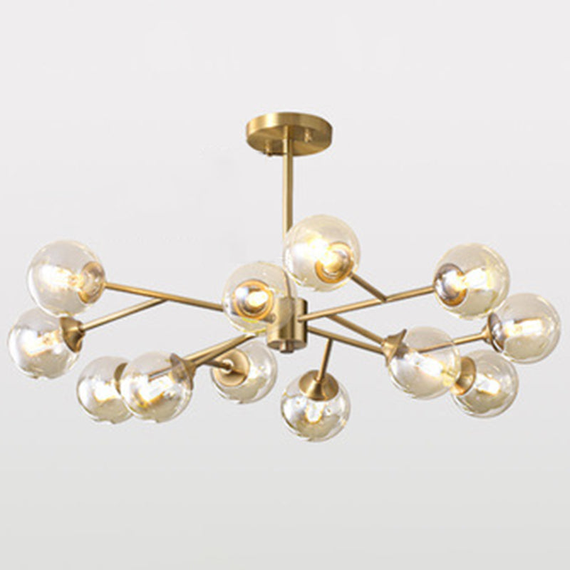 Globe-Shaped Chandelier Lighting Fixtures Modern Glass Suspension Light for Living Room 12 Gold Clearhalo 'Ceiling Lights' 'Chandeliers' 'Modern Chandeliers' 'Modern' Lighting' 2569482