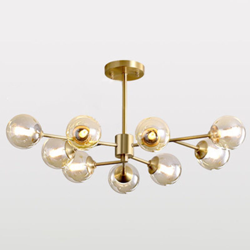 Globe-Shaped Chandelier Lighting Fixtures Modern Glass Suspension Light for Living Room 9 Gold Clearhalo 'Ceiling Lights' 'Chandeliers' 'Modern Chandeliers' 'Modern' Lighting' 2569484