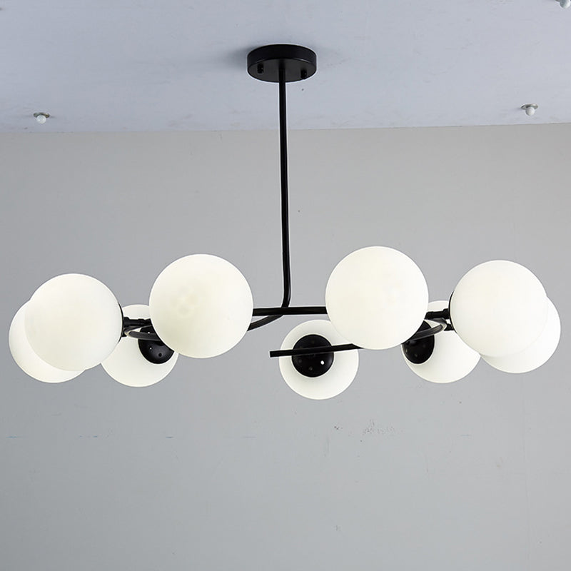 Sphere Chandelier Lighting Fixtures Modern White Glass Suspension Light for Bedroom 9 Black Clearhalo 'Ceiling Lights' 'Chandeliers' 'Modern Chandeliers' 'Modern' Lighting' 2569526