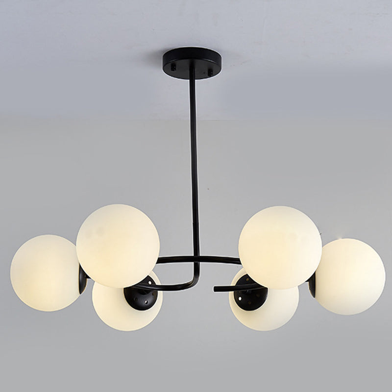 Sphere Chandelier Lighting Fixtures Modern White Glass Suspension Light for Bedroom 6 Black Clearhalo 'Ceiling Lights' 'Chandeliers' 'Modern Chandeliers' 'Modern' Lighting' 2569528