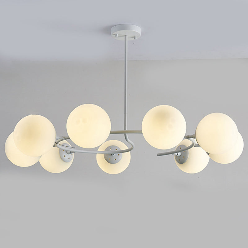 Sphere Chandelier Lighting Fixtures Modern White Glass Suspension Light for Bedroom 9 White Clearhalo 'Ceiling Lights' 'Chandeliers' 'Modern Chandeliers' 'Modern' Lighting' 2569529