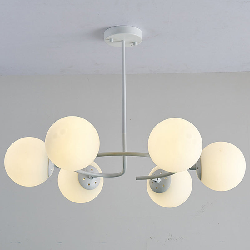 Sphere Chandelier Lighting Fixtures Modern White Glass Suspension Light for Bedroom 6 White Clearhalo 'Ceiling Lights' 'Chandeliers' 'Modern Chandeliers' 'Modern' Lighting' 2569530