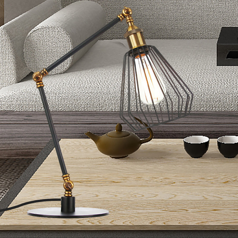 Diamond Cage Bedroom Table Lighting Metallic 1 Head Farmhouse Stylish Adjustable Table Lamp in Black/Brass Finish Brass A Clearhalo 'Lamps' 'Table Lamps' Lighting' 256995