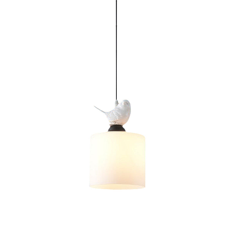 Cylinder Tea Bar Pendant Light Fixture White Glass 1 Light Simple Style Hanging Lamp Kit Clearhalo 'Ceiling Lights' 'Glass shade' 'Glass' 'Modern Pendants' 'Modern' 'Pendant Lights' 'Pendants' Lighting' 257064