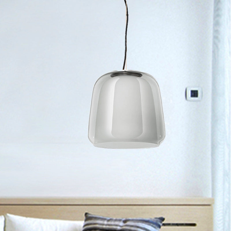 Smoke Gray Class Bowl Hanging Lamp Minimalist 1 Head Suspension Light for Dining Room Clearhalo 'Ceiling Lights' 'Glass shade' 'Glass' 'Modern Pendants' 'Modern' 'Pendant Lights' 'Pendants' Lighting' 257117