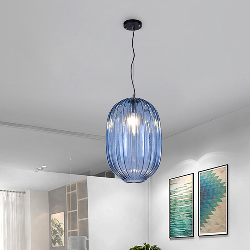 Blue Prism Glass Lantern Pendant Lighting Fixture Vintage 1 Head Suspension Light for Living Room Clearhalo 'Ceiling Lights' 'Glass shade' 'Glass' 'Modern Pendants' 'Modern' 'Pendant Lights' 'Pendants' Lighting' 257177