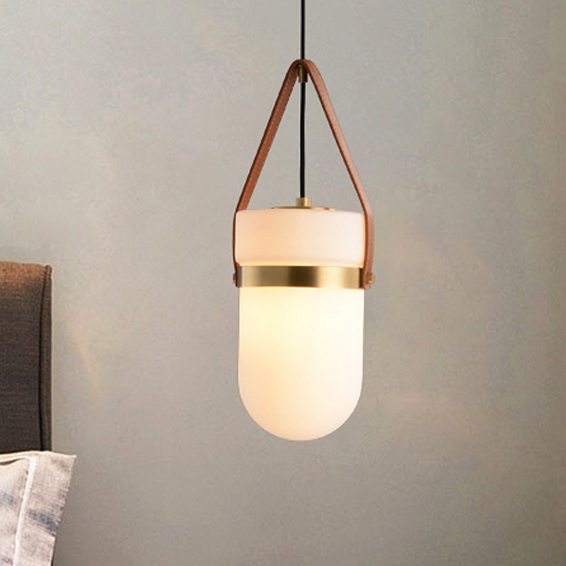 Cylinder Pendant Lamp Contemporary White Glass 1 Head Bedroom Hanging Ceiling Fixture White Clearhalo 'Ceiling Lights' 'Glass shade' 'Glass' 'Modern Pendants' 'Modern' 'Pendant Lights' 'Pendants' Lighting' 257183