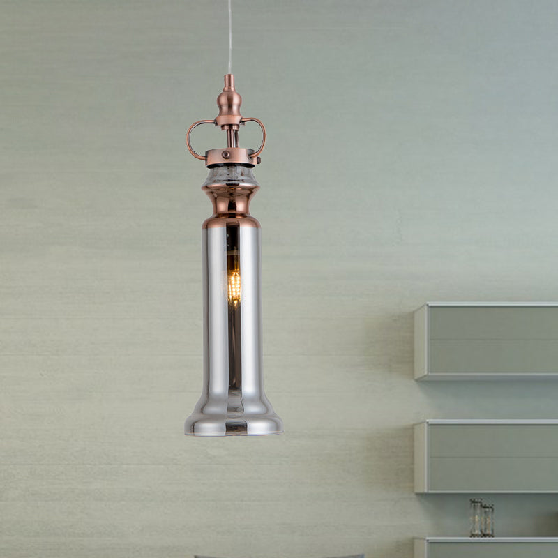 Modern Cylinder Pendant Lamp Smoke Gray/Cognac Glass 1 Light Bedroom Hanging Ceiling Light Clearhalo 'Ceiling Lights' 'Glass shade' 'Glass' 'Modern Pendants' 'Modern' 'Pendant Lights' 'Pendants' Lighting' 257194