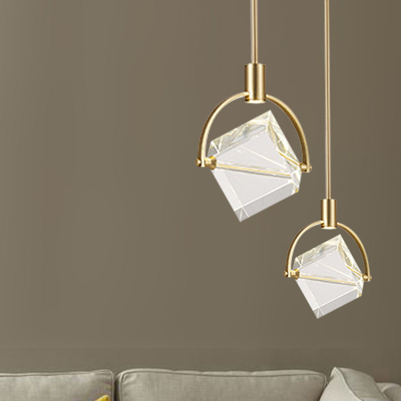 Clear Glass Cubic Hanging Lamp Kit Contemporary Gold Pendant Ceiling Light for Bedroom Clearhalo 'Ceiling Lights' 'Glass shade' 'Glass' 'Modern Pendants' 'Modern' 'Pendant Lights' 'Pendants' Lighting' 257267