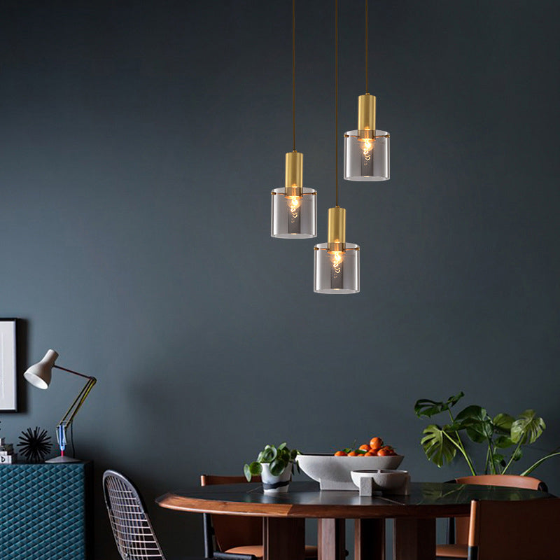 Cylinder Pendant Light Modern Clear Glass 1 Head Brass Hanging Ceiling Light for Dining Room Clearhalo 'Ceiling Lights' 'Glass shade' 'Glass' 'Modern Pendants' 'Modern' 'Pendant Lights' 'Pendants' Lighting' 257273