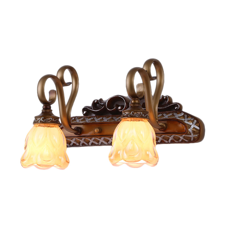 Tan Textured Glass Iron Sconce Flared 1/2 Lights Traditional Wall Mounted Vanity Light Clearhalo 'Vanity Lights' 'Wall Lights' Lighting' 257377