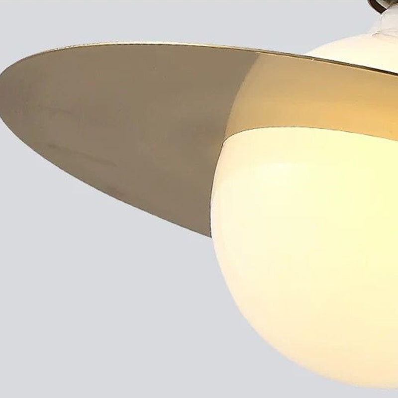 Postmodern Orbit Pendant Lamp White Glass 1 Head Hanging Light Kit with Gold Disc Metal Shade Clearhalo 'Ceiling Lights' 'Glass shade' 'Glass' 'Modern Pendants' 'Modern' 'Pendant Lights' 'Pendants' Lighting' 257437