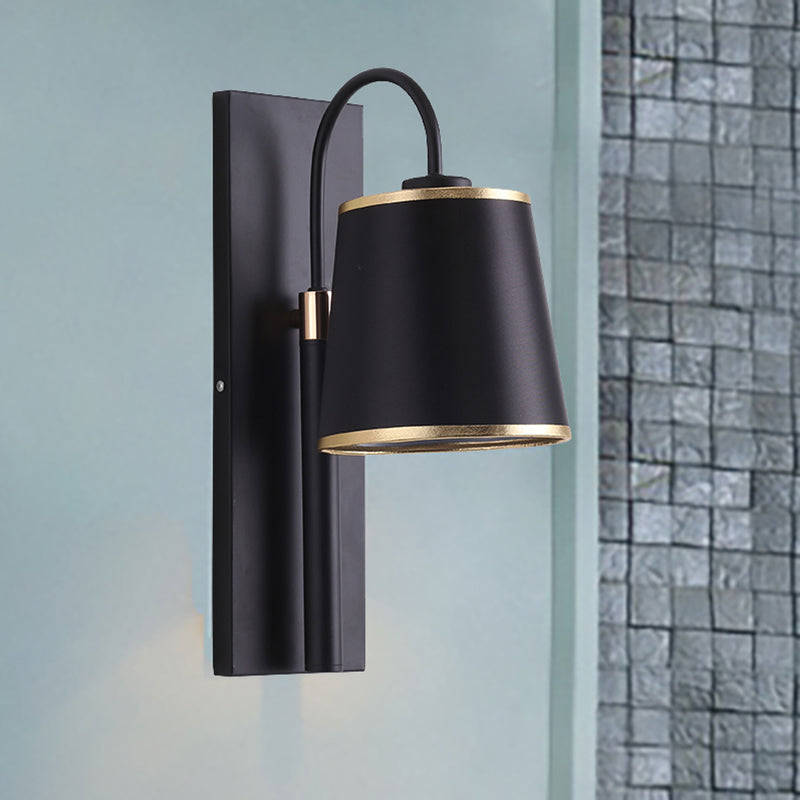 Tapered Bedroom Wall Sconce Black Fabric 1 Light Vintage Stylish Wall Mount Lighting with Gooseneck Arm Black Clearhalo 'Art deco wall lights' 'Cast Iron' 'Glass' 'Industrial wall lights' 'Industrial' 'Middle century wall lights' 'Modern' 'Rustic wall lights' 'Tiffany' 'Traditional wall lights' 'Wall Lamps & Sconces' 'Wall Lights' Lighting' 257439