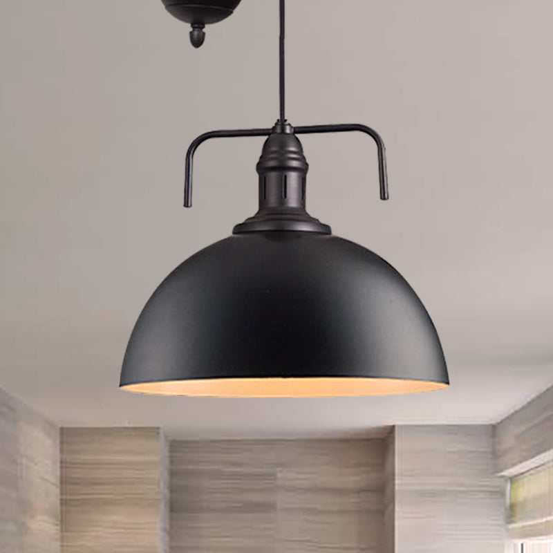 Black Dome Hanging Lighting Warehouse Style 1 Light Metallic Pendant Light Fixture with Pulley Design, 8