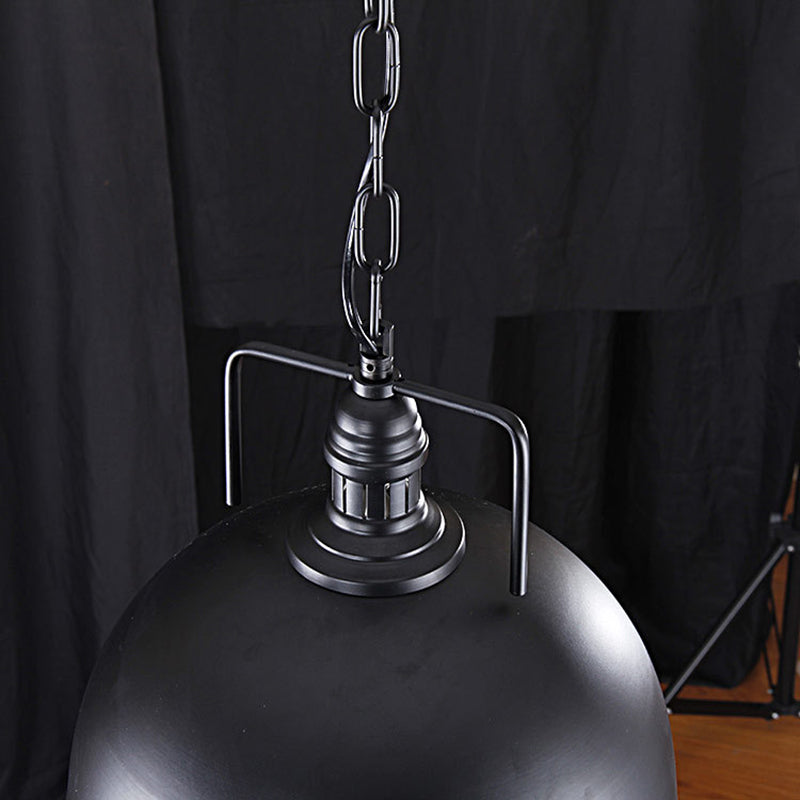 Black Dome Hanging Lighting Warehouse Style 1 Light Metallic Pendant Light Fixture with Pulley Design, 8