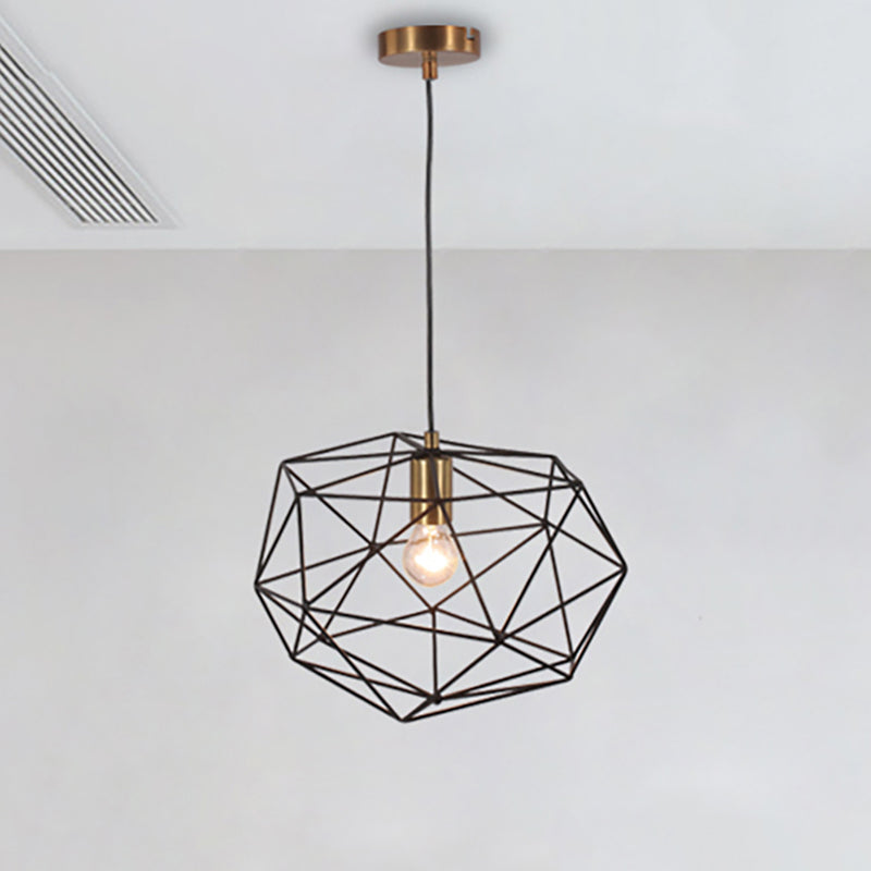 Black Wire Cage Pendant Lamp Vintage Style 1 Light Metallic Hanging Light Fixture for Dining Room, 12.5