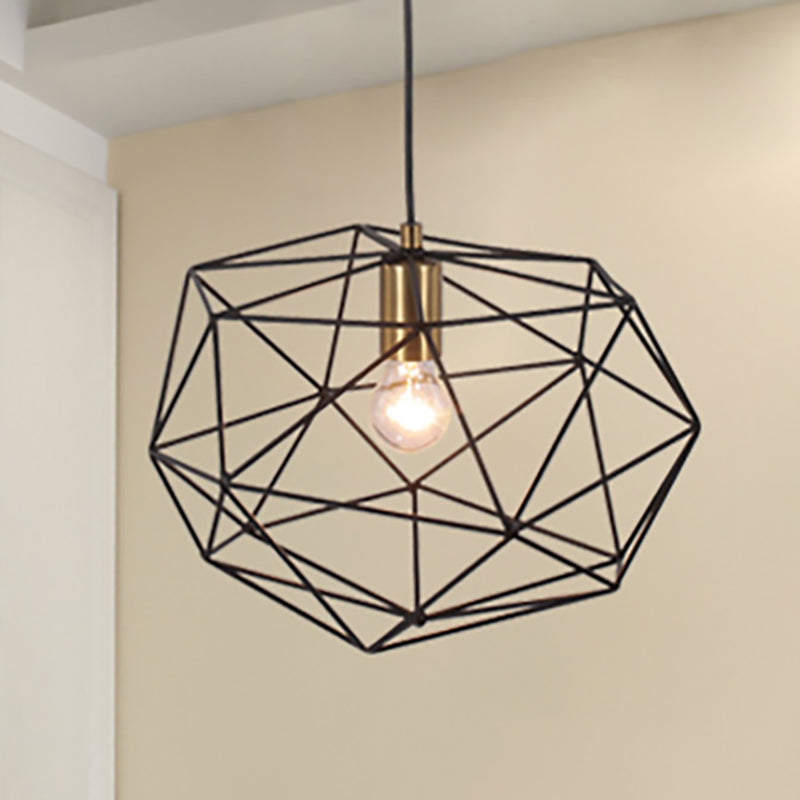 Black Wire Cage Pendant Lamp Vintage Style 1 Light Metallic Hanging Light Fixture for Dining Room, 12.5