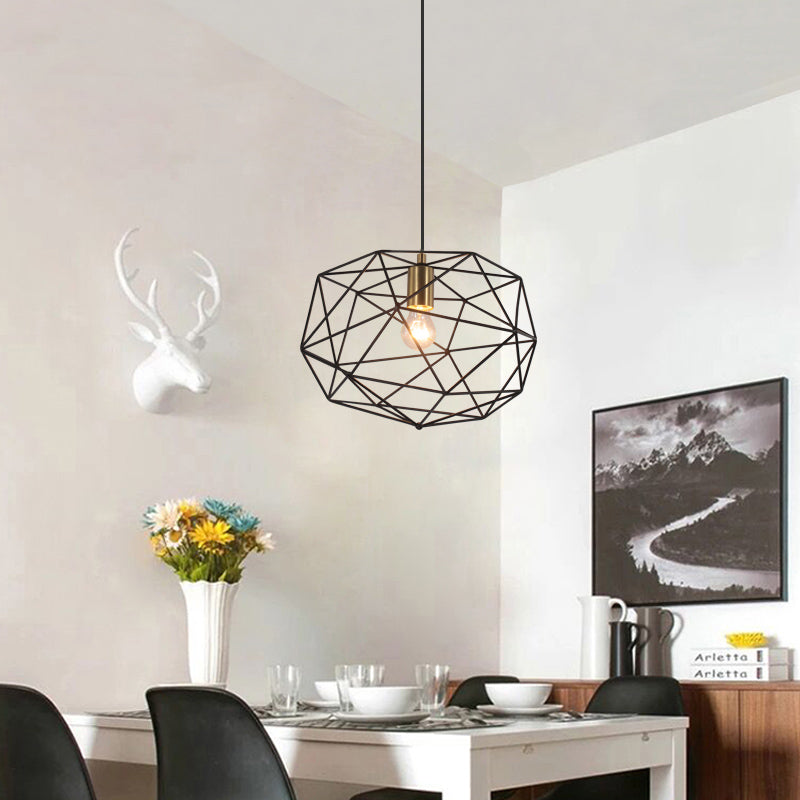 Black Wire Cage Pendant Lamp Vintage Style 1 Light Metallic Hanging Light Fixture for Dining Room, 12.5