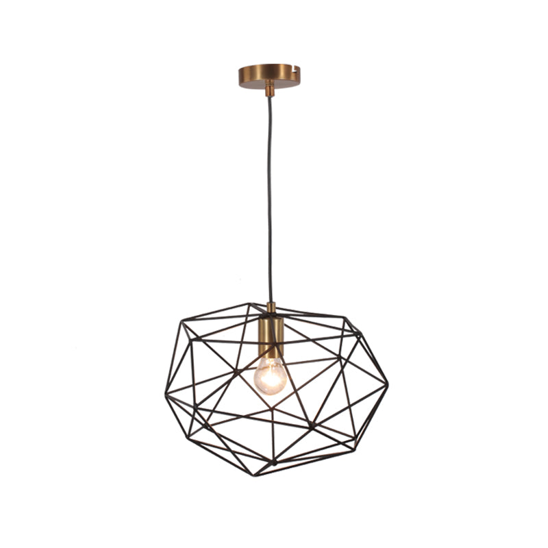 Black Wire Cage Pendant Lamp Vintage Style 1 Light Metallic Hanging Light Fixture for Dining Room, 12.5