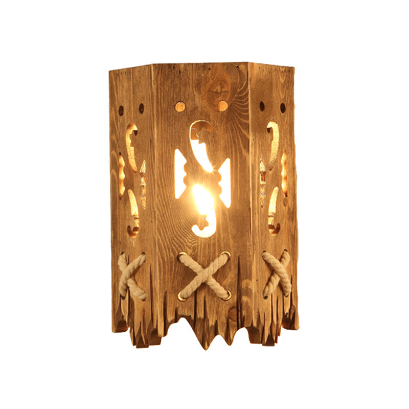 Wood Cylinder Shade Wall Lamp Country Stylish 1 Head Brown Wall Sconce Fixture for Restaurant Clearhalo 'Industrial wall lights' 'Industrial' 'Middle century wall lights' 'Rustic wall lights' 'Tiffany' 'Wall Lamps & Sconces' 'Wall Lights' Lighting' 257771