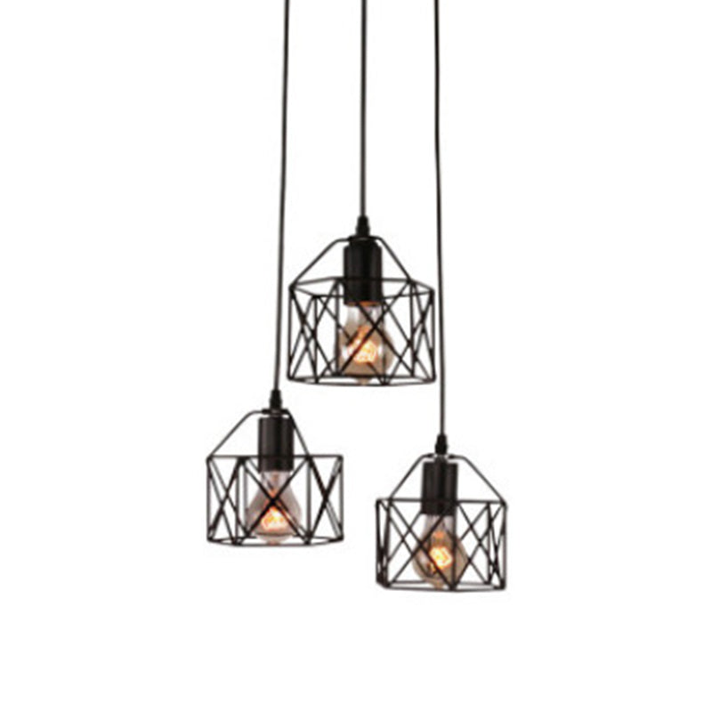 3 Lights Birdcage Multi Pendant Simple Industrial Style Metal Multi Drop Ceiling Lights for Restaurant Clearhalo 'Art Deco Pendants' 'Black' 'Cast Iron' 'Ceiling Lights' 'Ceramic' 'Crystal' 'Industrial Pendants' 'Industrial' 'Metal' 'Middle Century Pendants' 'Pendant Lights' 'Pendants' 'Rustic Pendants' 'Tiffany' Lighting' 2578830