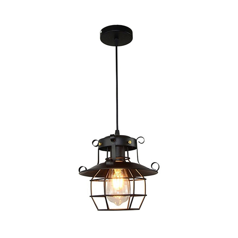 1 Light Lantern Ceiling Pendant Retro Industrial Style Metal Pendant for Restaurant Black Clearhalo 'Art Deco Pendants' 'Black' 'Cast Iron' 'Ceiling Lights' 'Ceramic' 'Crystal' 'Industrial Pendants' 'Industrial' 'Metal' 'Middle Century Pendants' 'Pendant Lights' 'Pendants' 'Rustic Pendants' 'Tiffany' Lighting' 2578833