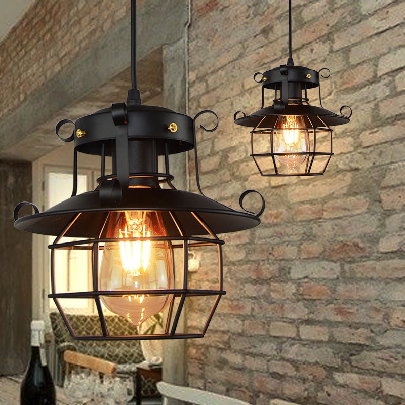 1 Light Lantern Ceiling Pendant Retro Industrial Style Metal Pendant for Restaurant Clearhalo 'Art Deco Pendants' 'Black' 'Cast Iron' 'Ceiling Lights' 'Ceramic' 'Crystal' 'Industrial Pendants' 'Industrial' 'Metal' 'Middle Century Pendants' 'Pendant Lights' 'Pendants' 'Rustic Pendants' 'Tiffany' Lighting' 2578835